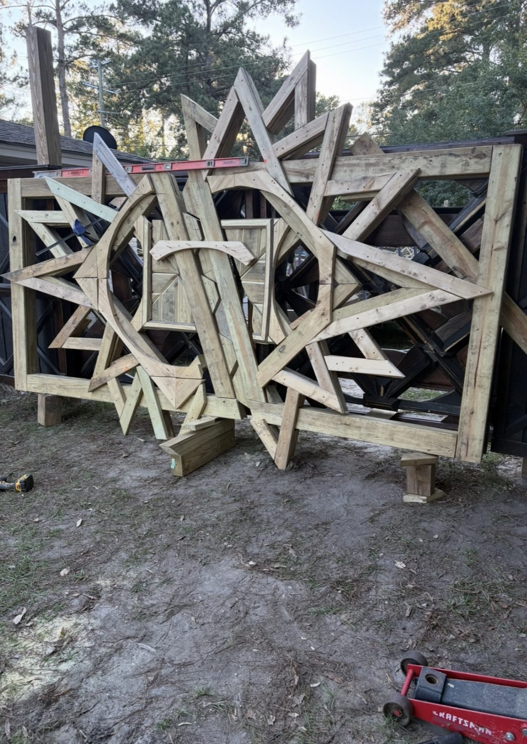 Layered wooden starburst panels